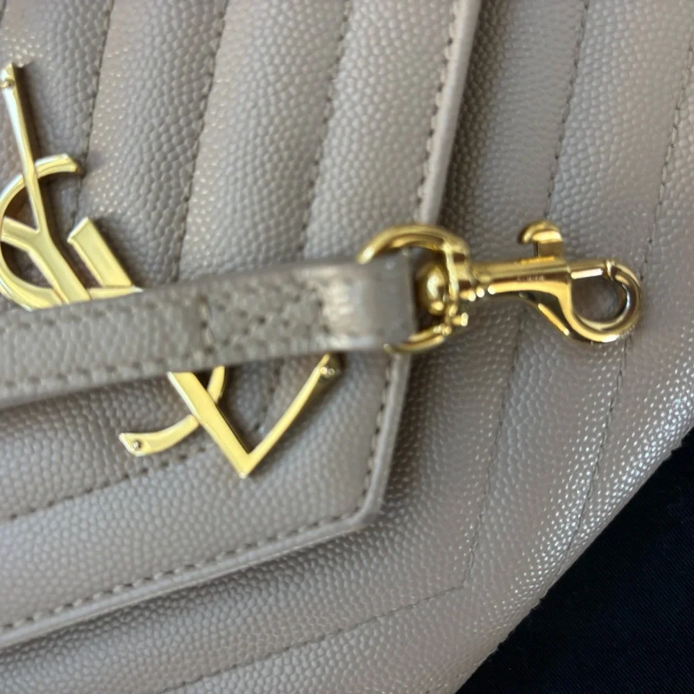YSL Saint Laurent Dark Beige Grain de Poudre Leather Clutch Wristlet $850 - Picture 11 of 13